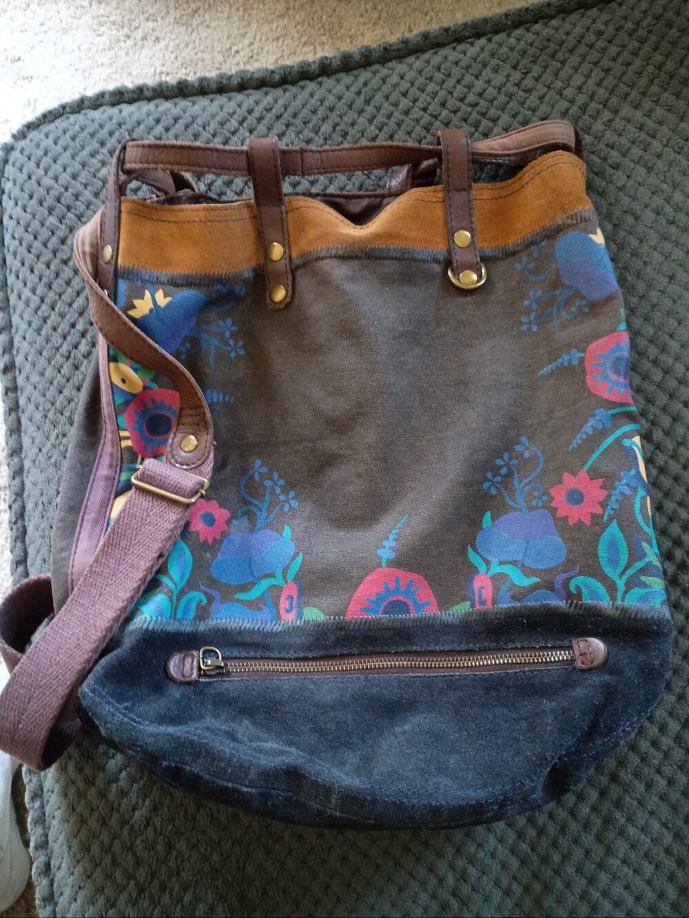 Floral Canvas Crossbody Backpack
